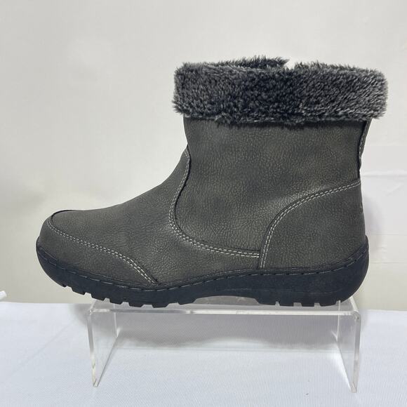 Khombu Boots Womens 10 Gray Faux Leather Side Zip Ankle Winter Snow - Picture 2 of 9